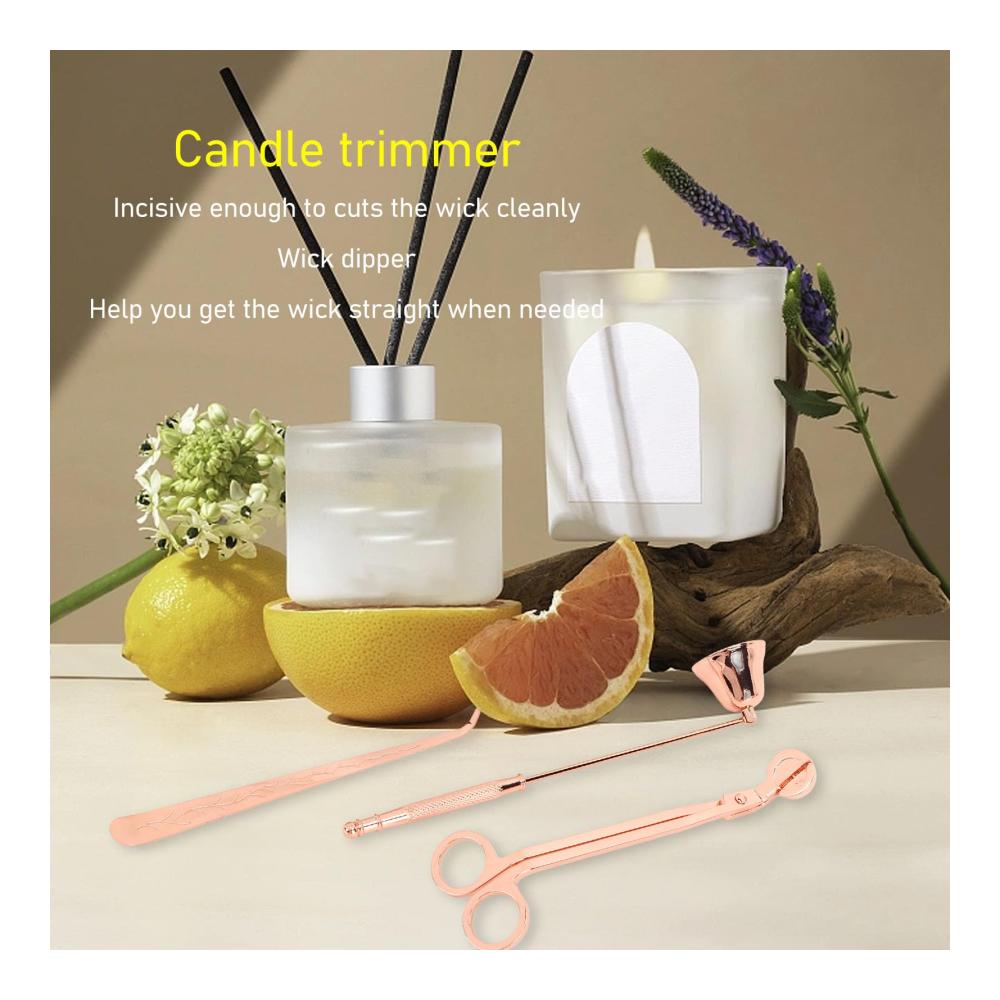 Luxuriöses Kerzenlöscher-Set Edelstahl Dochtlöffel Trimmer & Schere - Perfektes Kerzenzubehör für Liebhaber - Roségold-Kerzenpflegeset inklusive