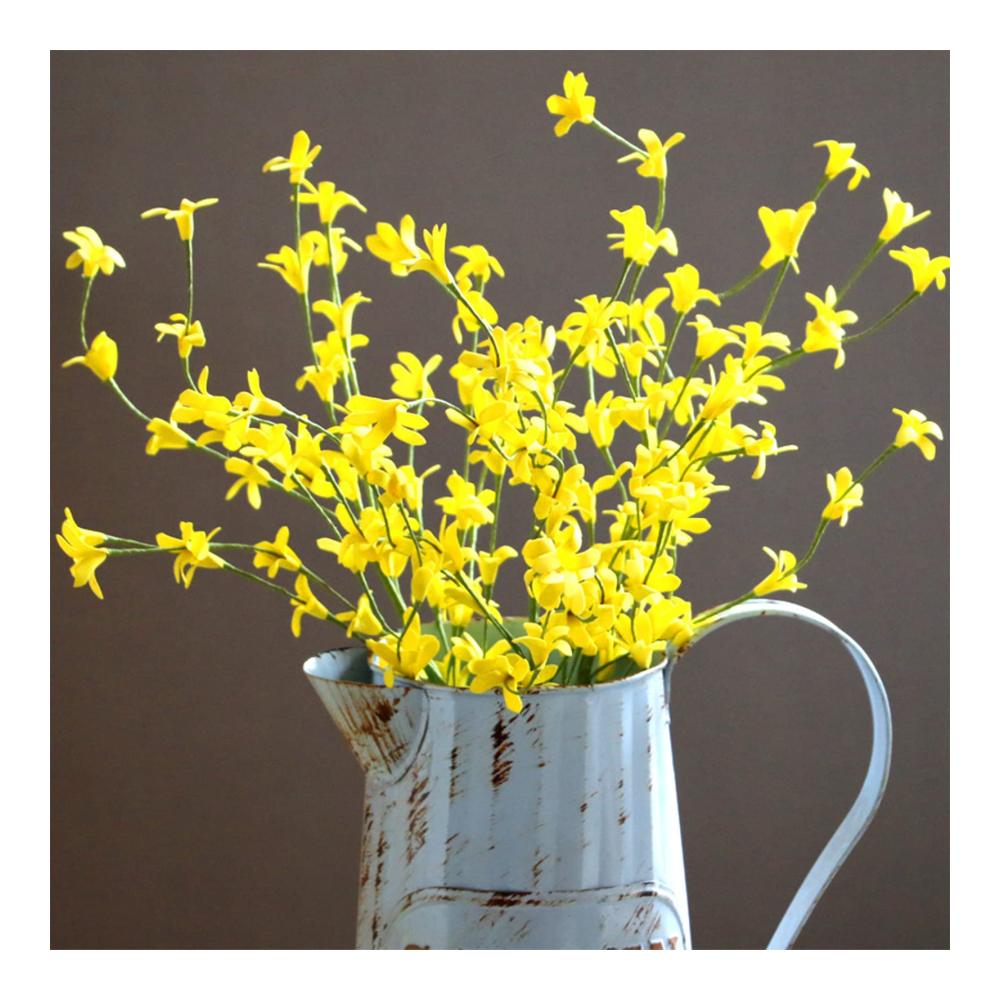 5 Stück Künstliche Gelbe Blumensträuße aus Seide | Langstielige Blumen für Vasen Tischdekorationen Hochzeiten Zuhause Büro Partys & Festivals