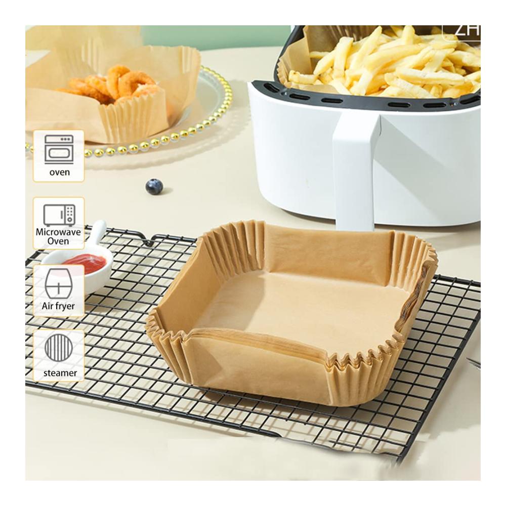 100 Stück Backpapier für Luftfritteusen Ofen & Mikrowelle | Einweg-Silikon-Ölpapiereinlagen zum Braten & Backen | Mehrzweck-Antihaft | Beige