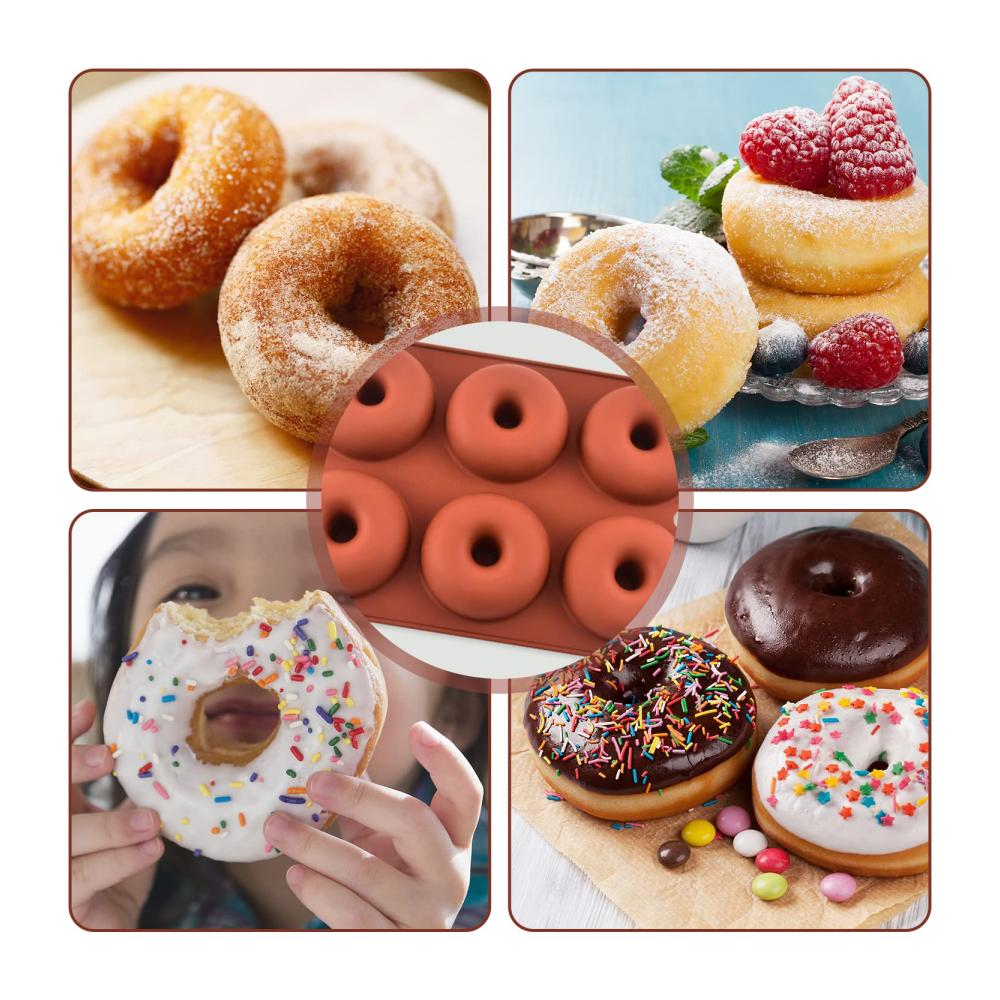 Backen Sie perfekte Muffins & Donuts! 2er Set Thnkstaps Silikon-Donut-Backformen mit hitzebeständigem Backblech. Antihaft & flexibel für 8 Donuts pro Form. Inklusive Pinsel für müh