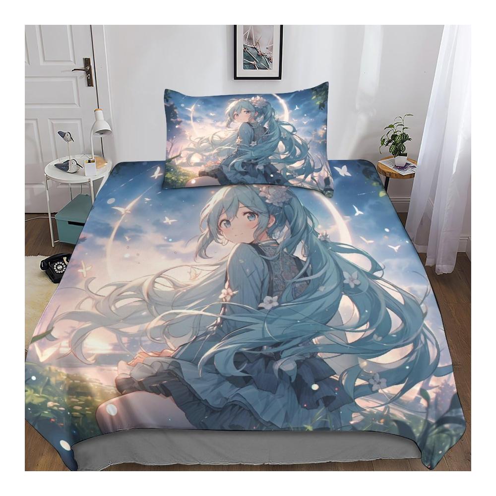 Erwecken Sie Ihre Träume zum Leben Anime-Schönheit Bettwäsche-Set für Kinder - 3D Mikrofaser Bettbezüge mit Kissenbezug - Einzelbettgröße (135x200cm