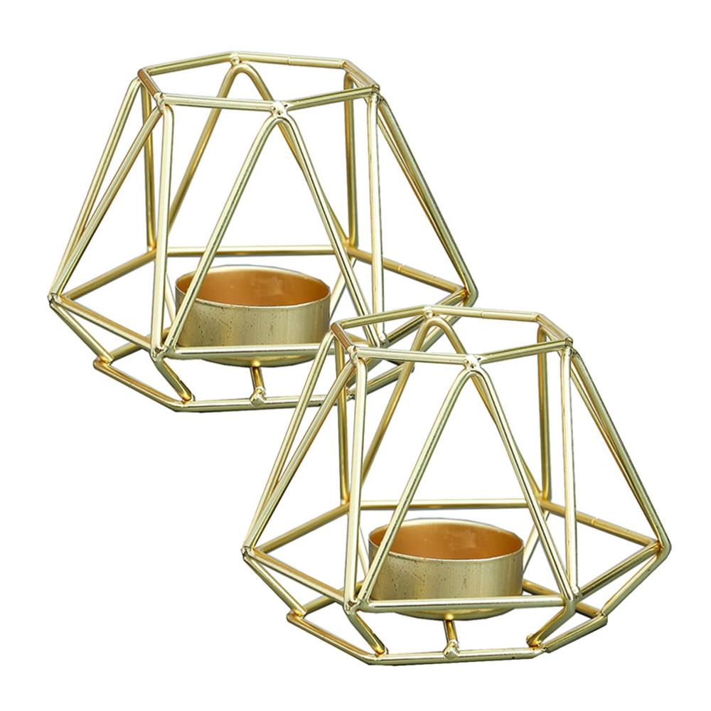 Goldene 3D Teelichthalter aus Metall – 2er Set Kerzenhalter für Wohnzimmer Schlafzimmer & Küche – Moderne Geometrische Deko – Teelichthalter hohl & elegant – Perfekte Atmosphäre schaffen