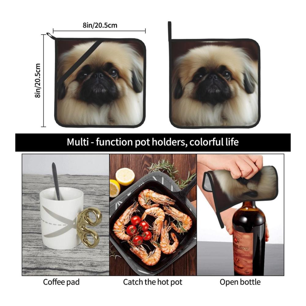 2er Set Topfuntersetzer Quadratisch | Niedliche Pekinese | Dick & langlebig | Hitzebeständig & isolierend | Perfekte Küchenhilfe für heiße Töpfe & Pfannen | Dekorative Wärmeisolierung für den Esstisch