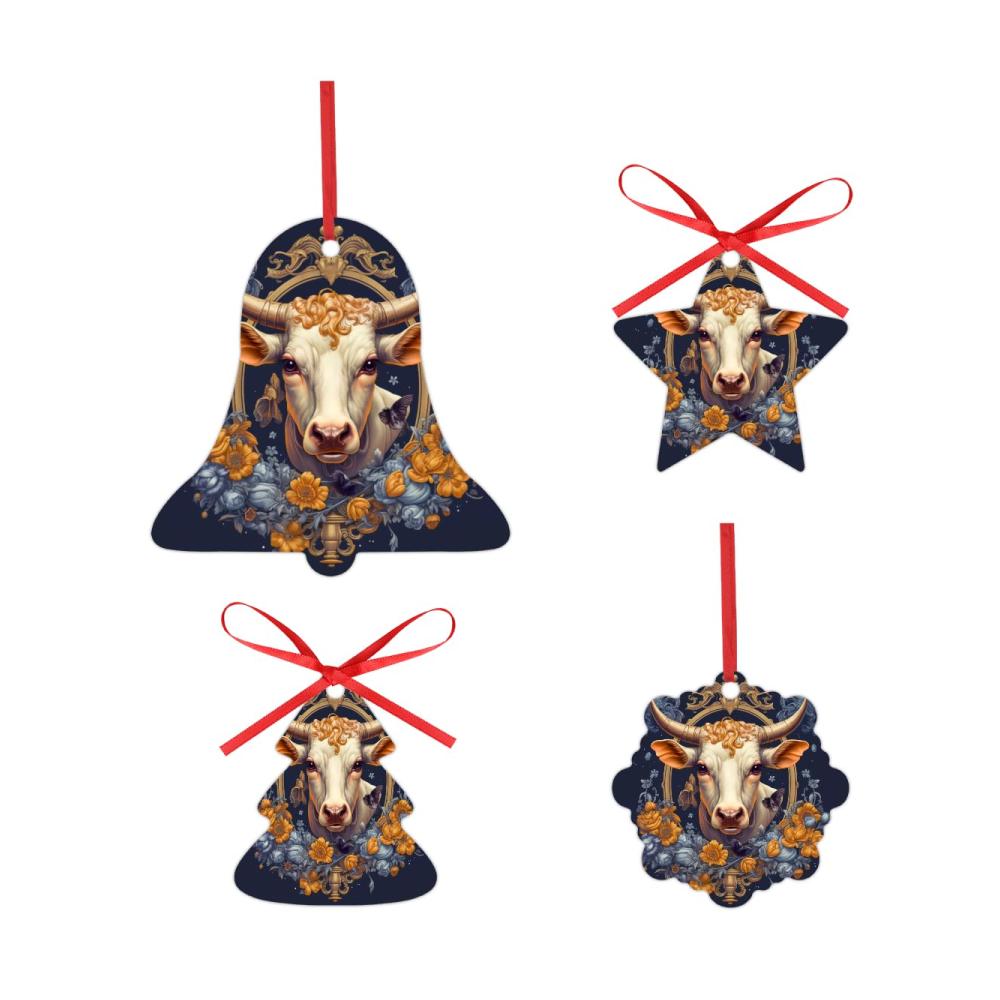 4-teiliges Set Weihnachtsbaum Anhänger - Festliche Acryl Ornamente für Party & Bauernhaus Deko - Kuh Logo Teal Design - Ideal für Auto & Zuhause