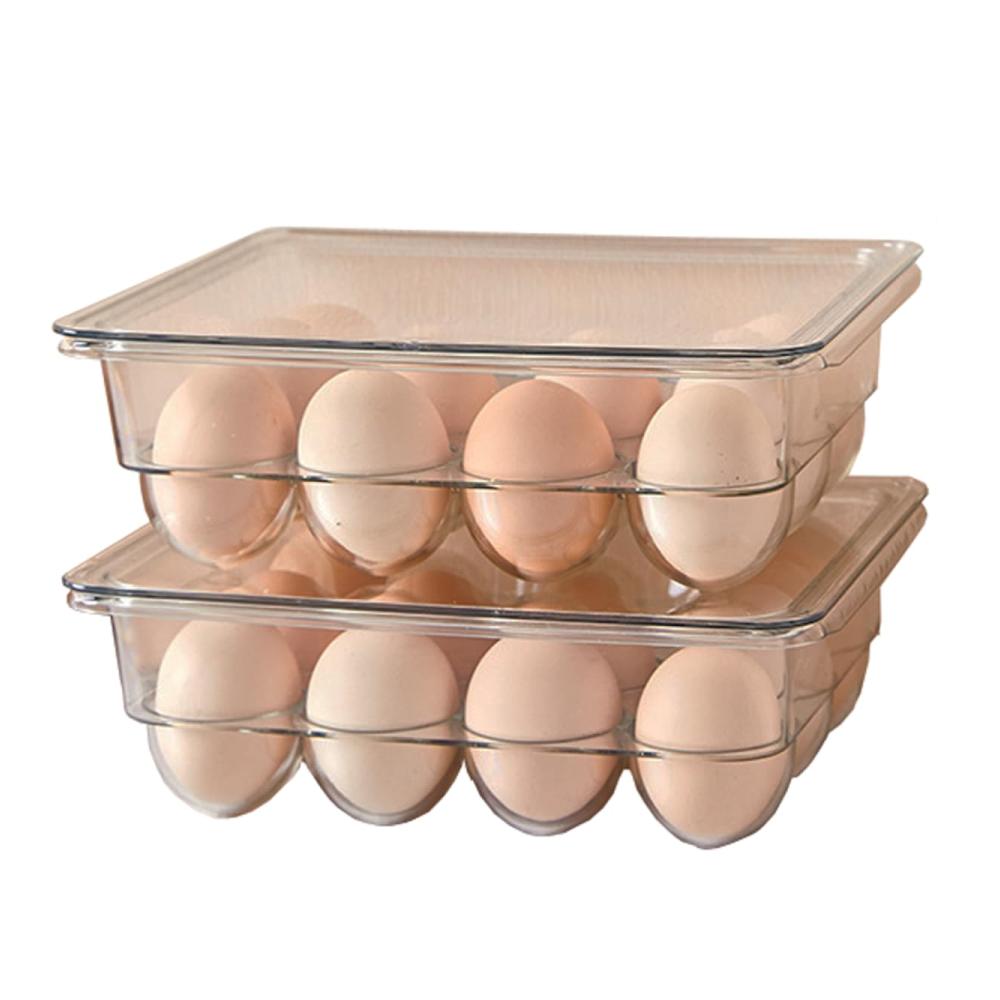 Eierbecher Deluxe 2er-Pack Kühlschrank Eierbehälter mit Deckel und Griff - 12er Klare Stapelbare Kunststoff-Eierschalen für Perfekte Aufbewahrung und Organisation - Einfach Frische Eier Genießen