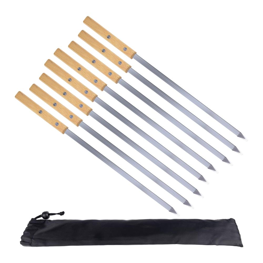 Hochwertige Grill- & Schaschlikspieße 8er-Set mit 42 cm Flachprofil Buchenholzgriffen. Ideal für Adana türkische Kebab und lange Fleischspieße. Inklusive praktischer Tasche