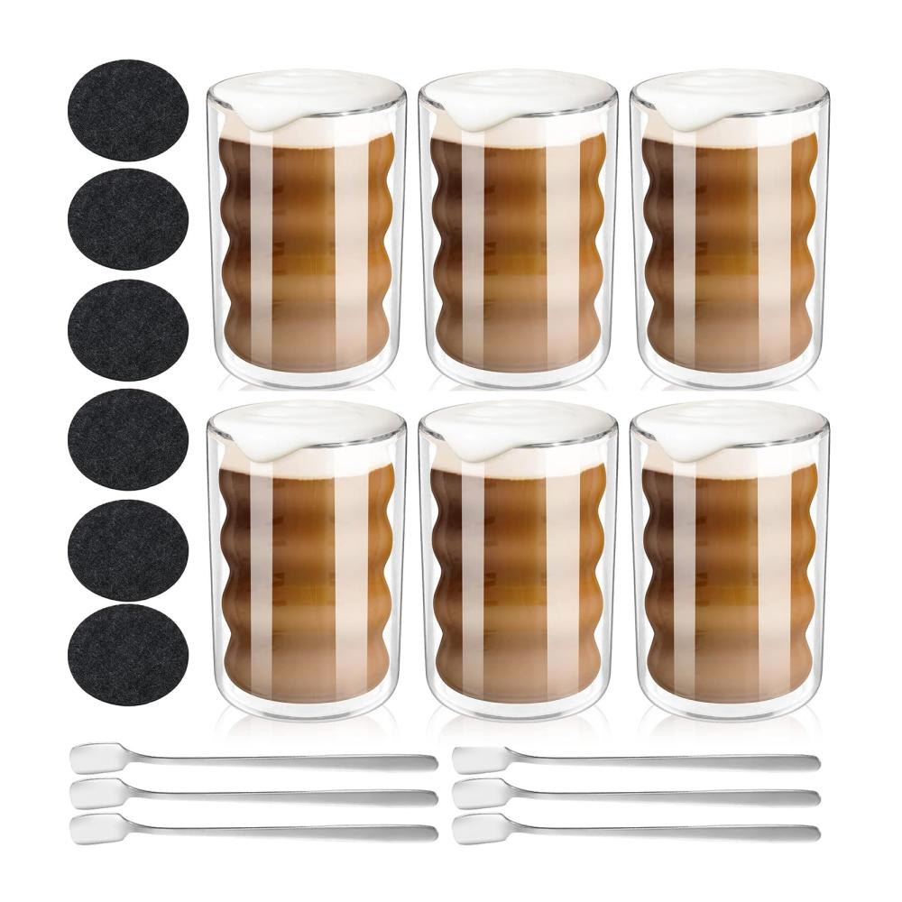 Entdecken Sie den Genuss 6er Set Latte Macchiato Gläser 450ml - Doppelwandig & Spiralförmig für perfekte Temperatur. Inklusive 6 Löffel und Untersetzer. Stilvoll genießen mit Thermoglas Espressotassen Kaffeebechern Capuccino-Tassen und Eisbechern. Verleihen Sie Ihrem Kaffee- und Teegenuss eine neue Dimension