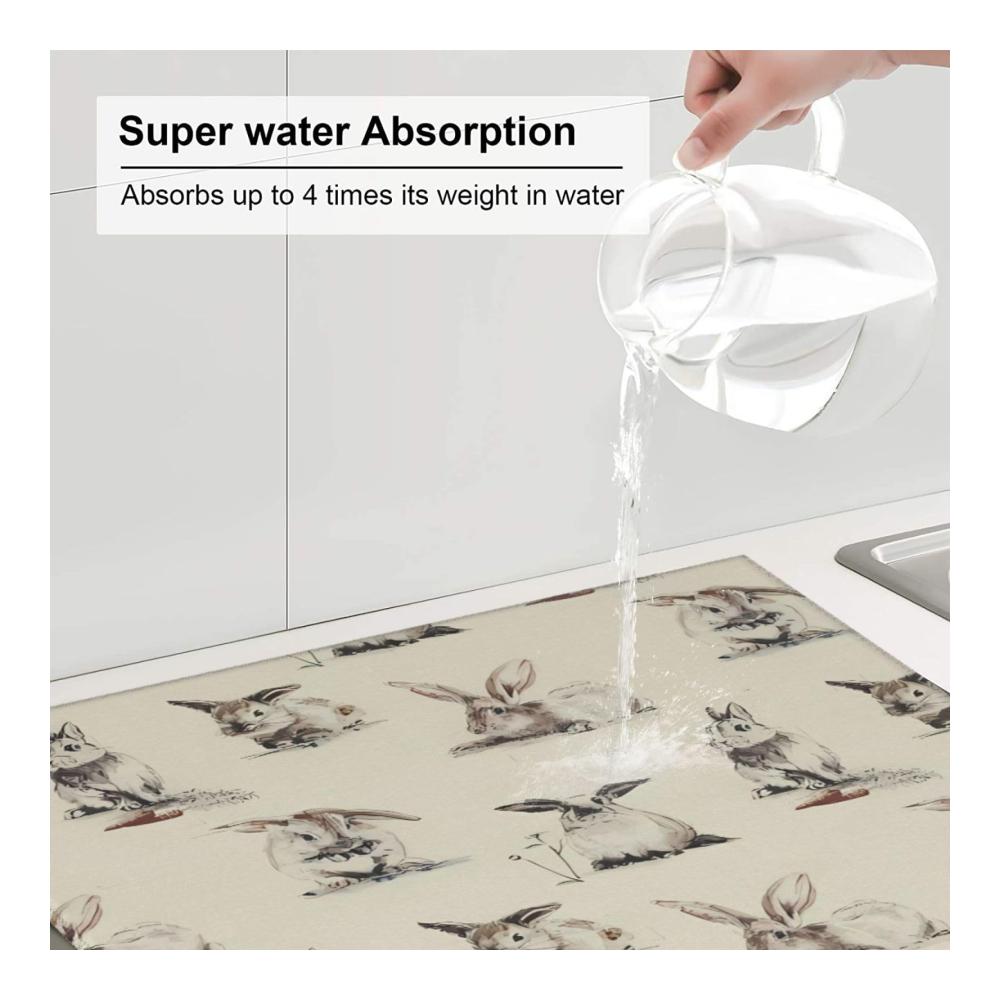 Trockenmatten für Geschirr | Kaninchen-Hintergrundbild | Saugfähig & Wasserabsorbierend | Küchenarbeitsplatte | Platzsparendes Design | 457 x 406 cm | Hängende Optionen