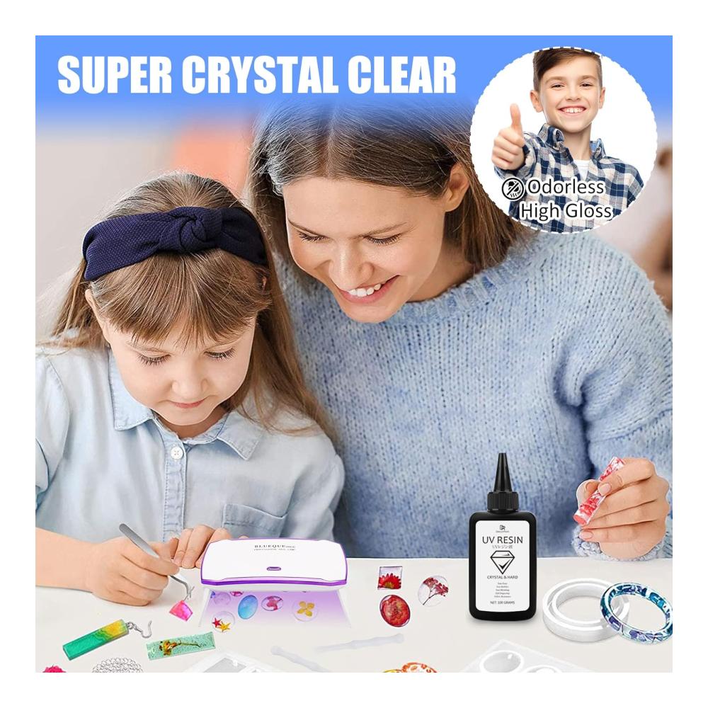Premium Bastelkleber 100g Kristallklarer UV Harz-Klebstoff für DIY Schmuck & Kunsthandwerk - Schnellhärtendes Epoxidharz für Gießen & Harzformen - Geruchsarmes verbessertes Ultraviolett Harz