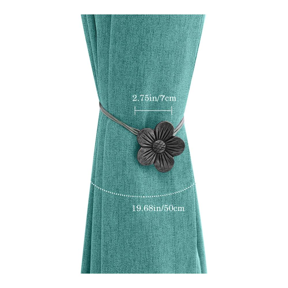 Charmante Vintage Raffhalter 2 Stück Harz Blumen Vorhangschnallen mit starkem Magnet für Zuhause Café & Büro Dekoration - Attraktives Design in Tinte Schwarz