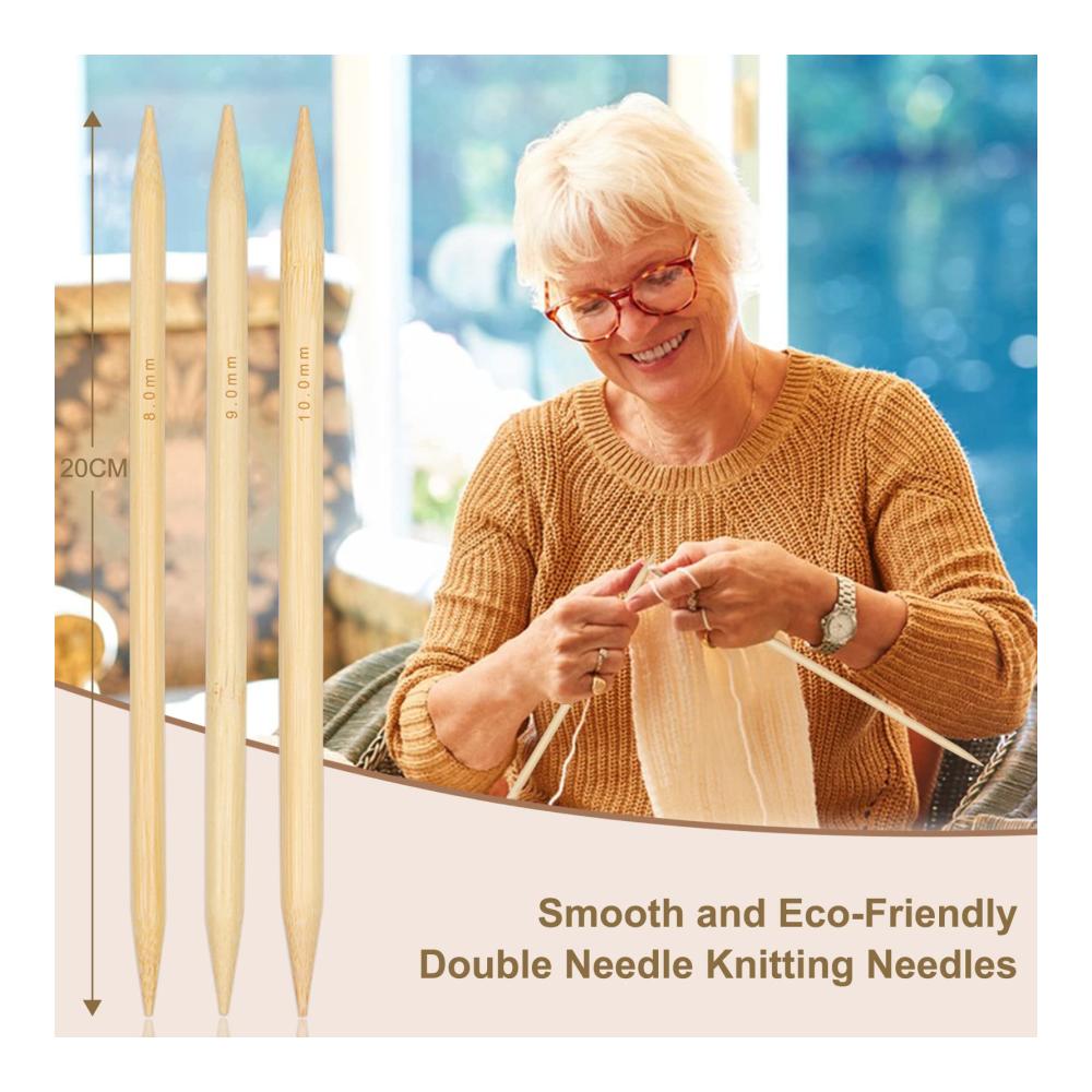 Bambus Stricknadel Set - 75-teilig für Meisterwerke in Handarbeit | Doppelspitzen 20cm Länge | Perfekt für Socken Schals Pullover | Ideales Nadelspiel für Anfänger und Profis