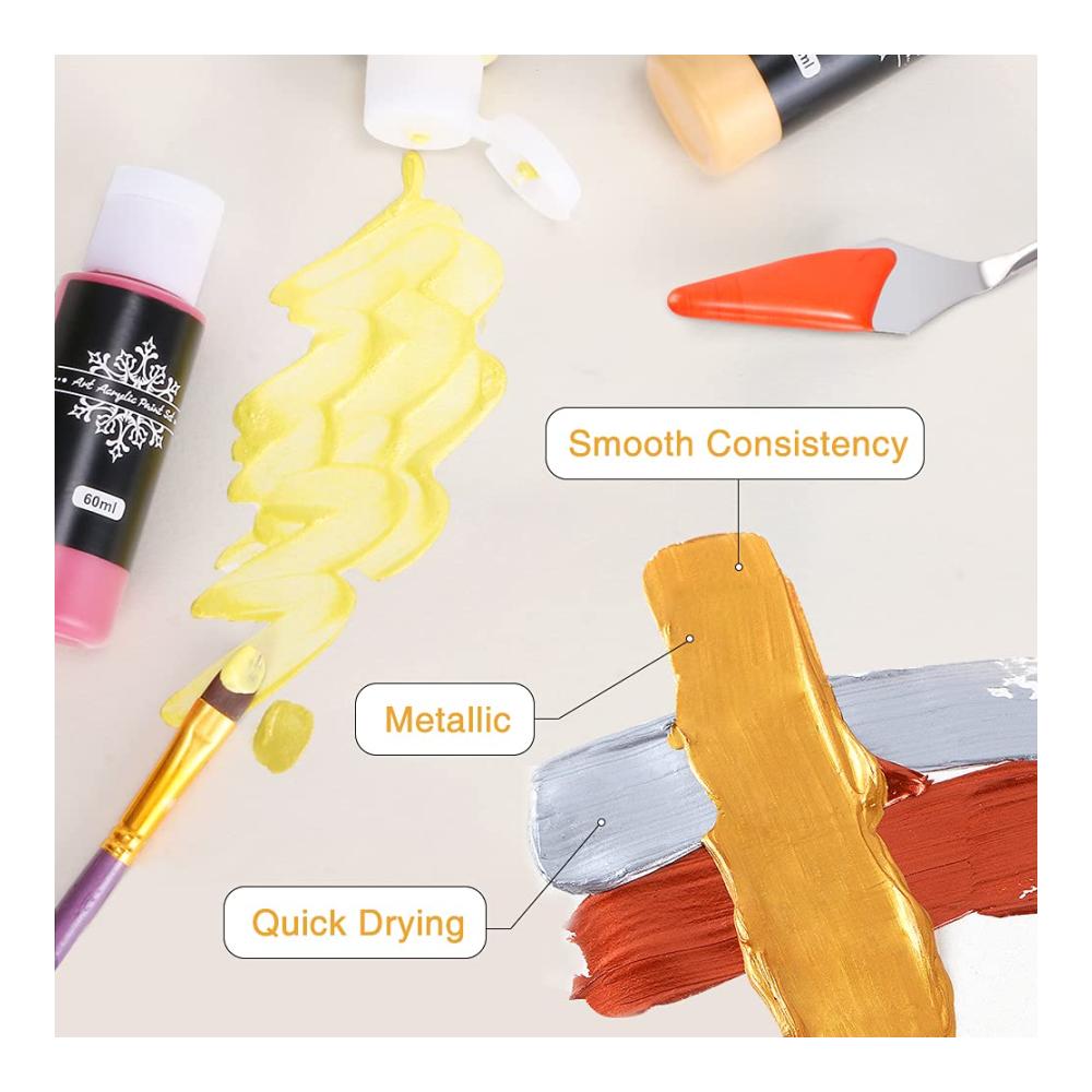Entdecken Sie die Brillanz der Gifort Metallische Acrylfarben! 12 schillernde Farben (60 ml) mit 3 hochwertigen Pinseln - Ideal für Felsmalereien Leinwand Holz und Keramik. Hochpigmentiert und ungiftig perfekt für Künstler und Anfänger. Verleihen Sie Ihren Kunstwerken einen metallischen Glanz