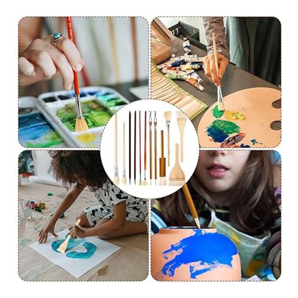 Hochwertiges 12-teiliges Pinsel-Set für Künstler und Studenten - Perfekt für Acryl Aquarell und Keramikglasurmalerei - Ideal für Kinder und Erwachsene zum Zeichnen und Malen