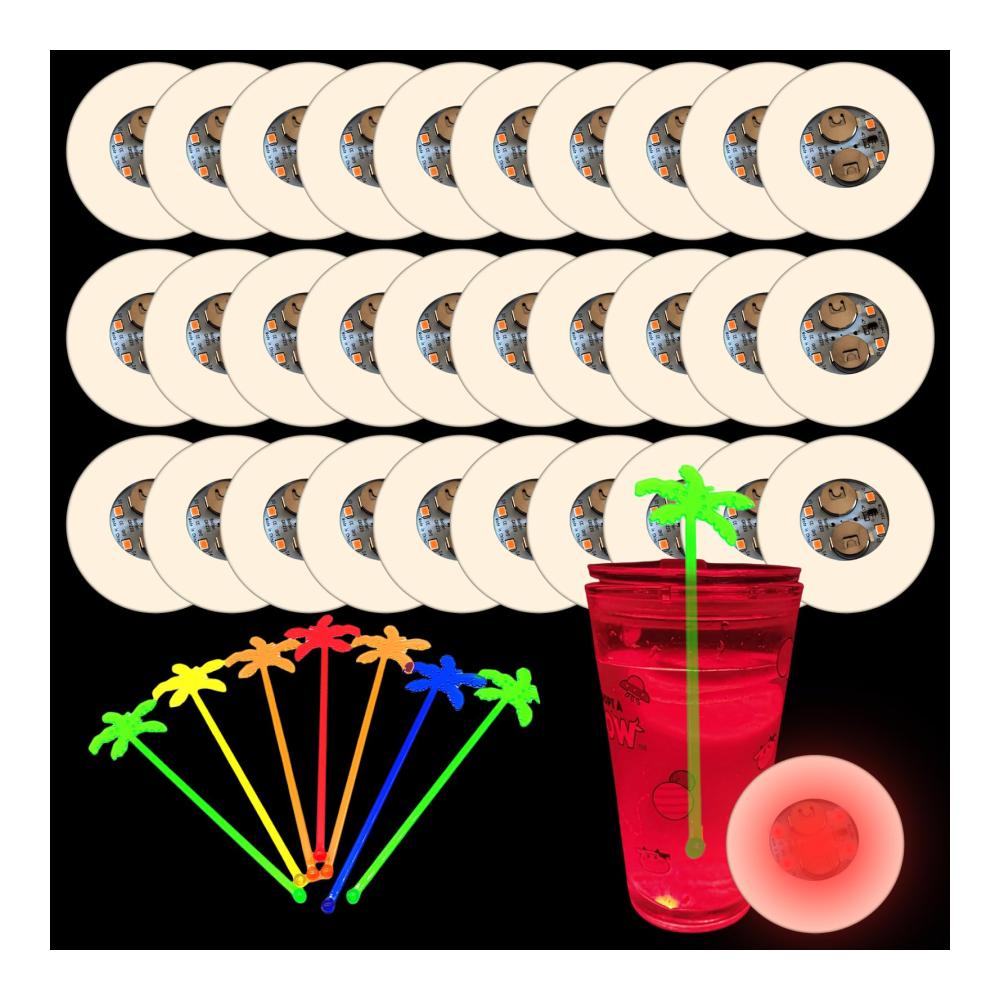30er Set LED Untersetzer | Selbstklebende Leuchtsticker für Getränke | Bunte Lichter für Gläser Flaschen | Perfekt für Partys Hochzeiten Weihnachten