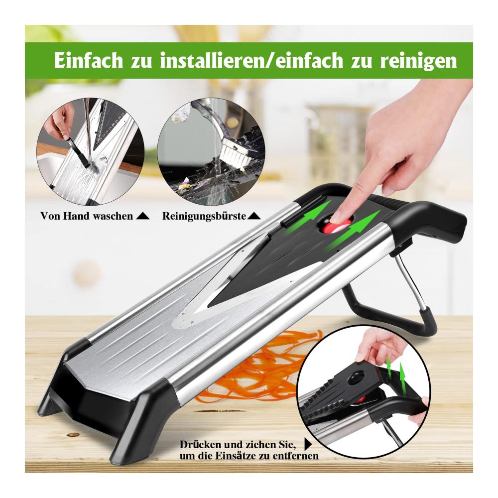 Gemüsehobel Hochwertige Edelstahl-Mandoline mit V-Klinge Julienne-Funktion Handschuhen & Reinigungsbürste - Perfekt für Obst Gemüse &