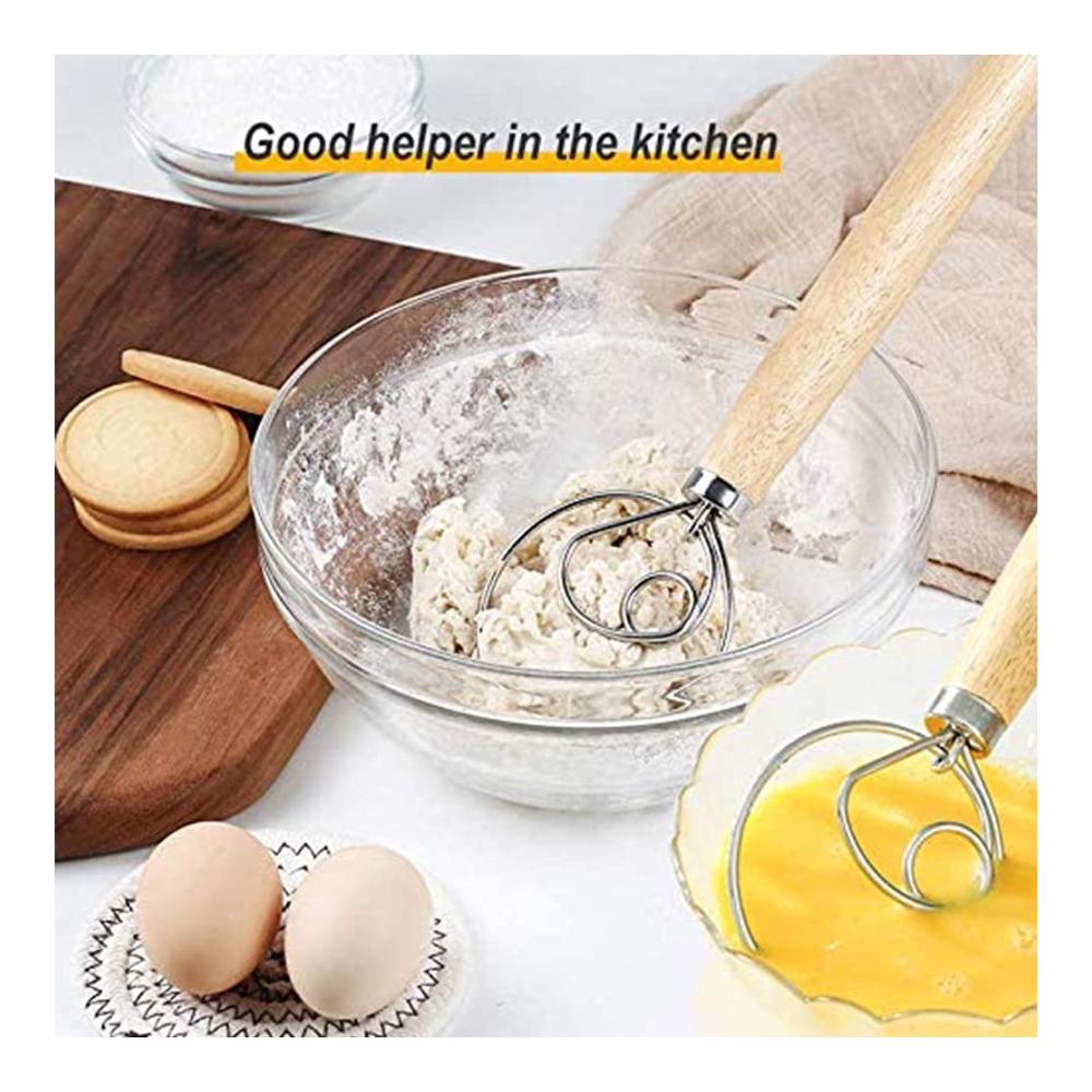 Professionelle Dänische Schneebesen Set | 3-teiliger Brotteig & Eierschläger | Holzgriff Mixer für Backen | Ideales Backwerkzeug für Brot Gebäck & Desserts | Robuste Qualität 13 Zoll