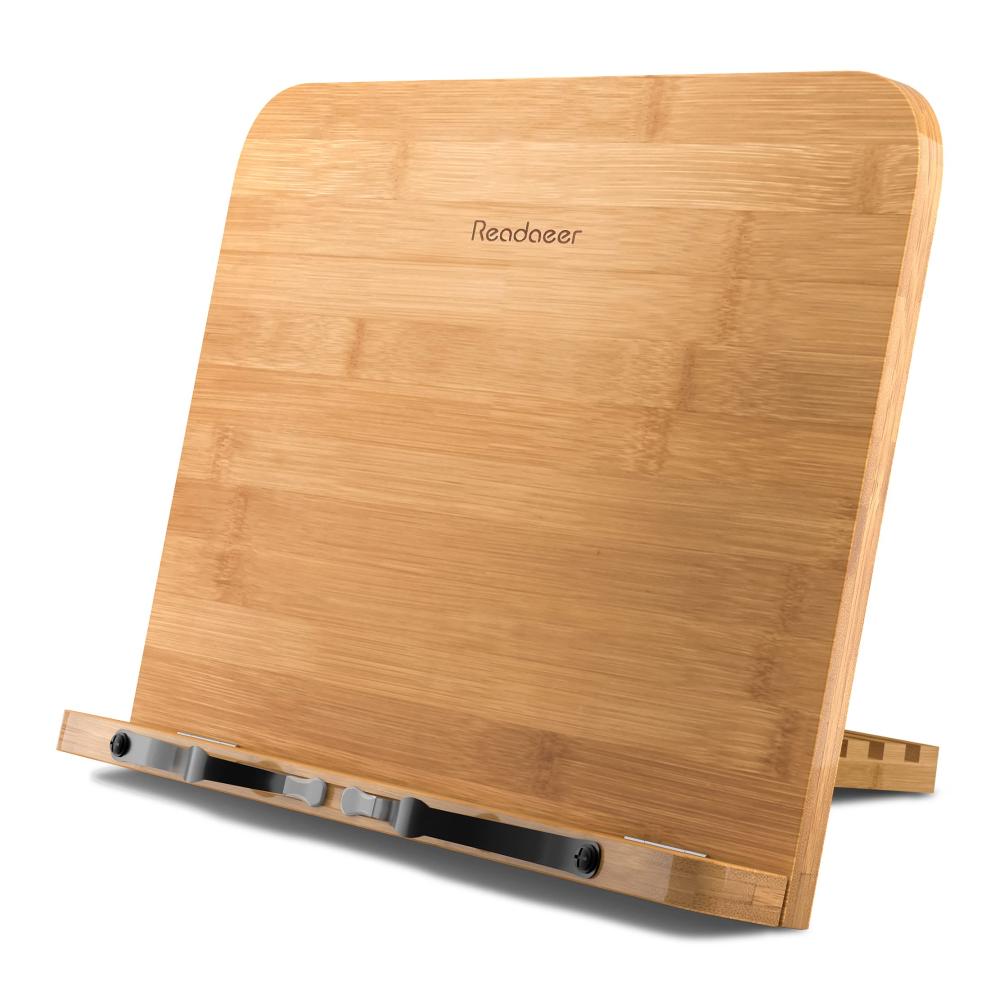 Praktischer Kochbuchhalter aus Bambus | Faltbarer Ständer mit 6 Höheneinstellungen | Idealer Leseständer für die Küche | Platzsparend und vielseitig | Inklusive 11 x 8.4 Zoll Arbeitsfläche | BGYP-001-A