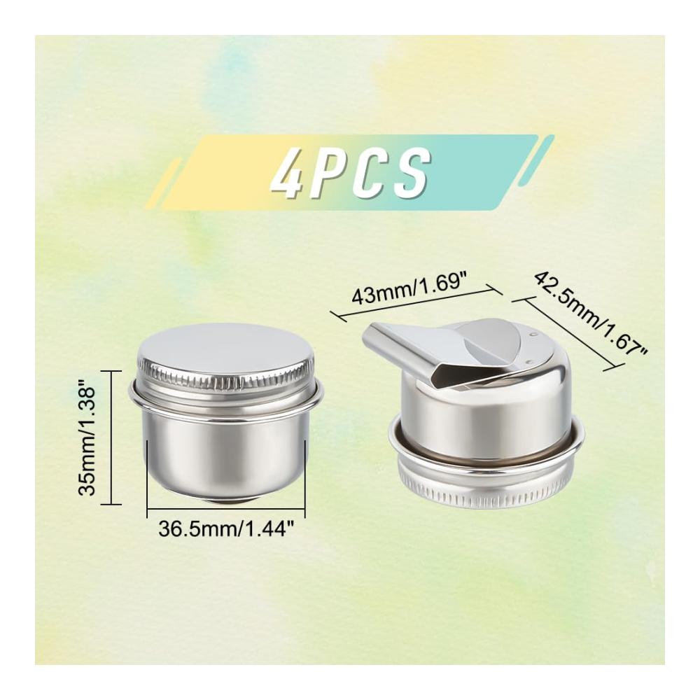 Premium Farbnäpfe Set - 4er Edelstahl Ölmalerei Becherpalette mit Deckel und Clip | Großvolumige Metalllöffel Maltöpfe für Künstler | Praktischer Palettenbehälter zum Malen