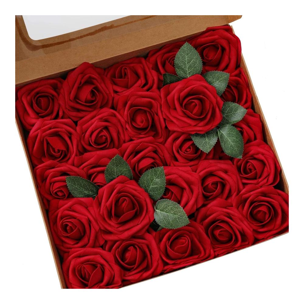 25er-Set Rote Rosen Blumenköpfe - Künstliche Schaumrosen für DIY Hochzeitssträuße und Brauthausdekoration - Gefälschte Blumen Schaumrosen Rosenköpfe
