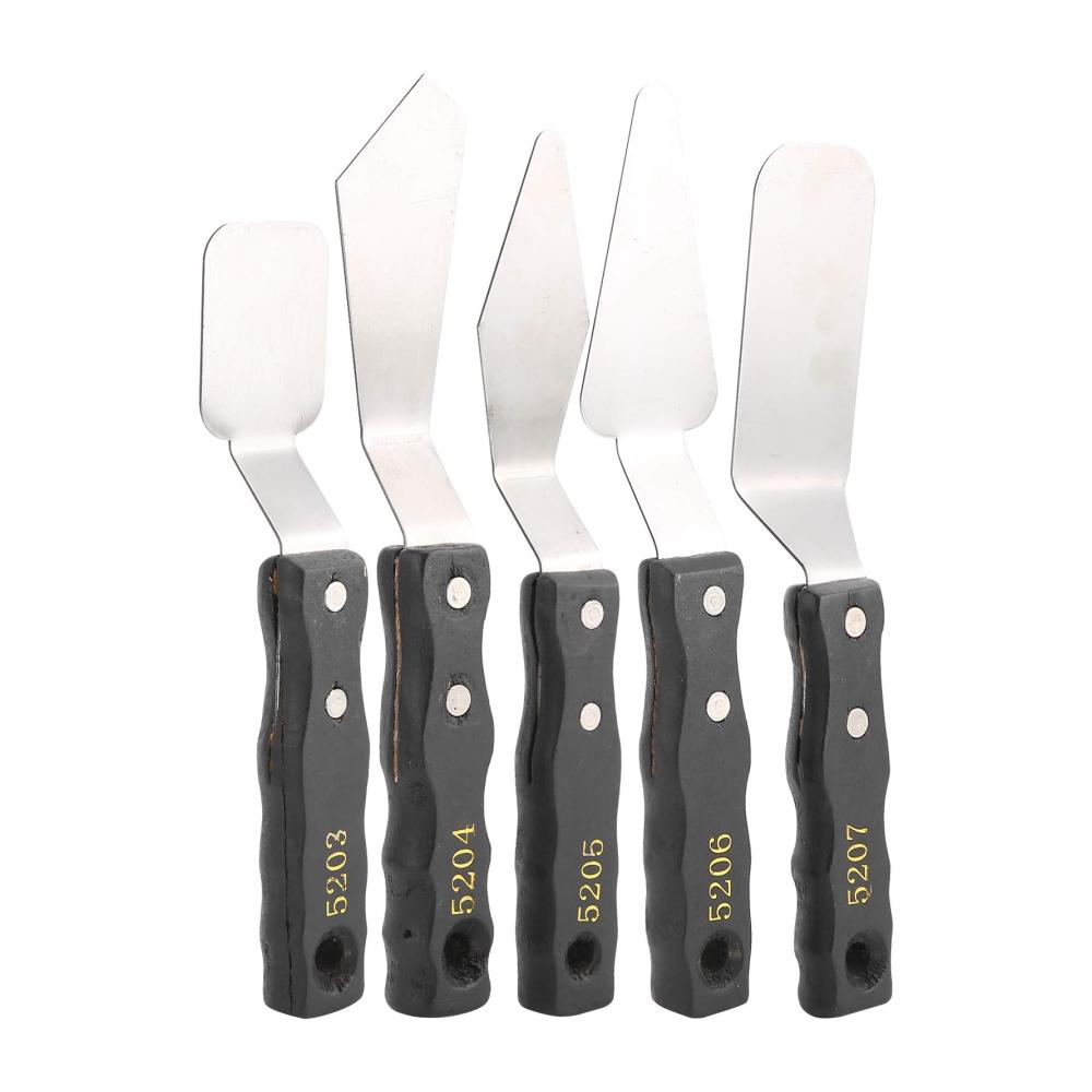 Profi Malmesser Set - 5-teiliges Edelstahl Palettenmesser-Set mit Holzgriffen für Ölgemälde Acryl- & Leinwandmalerei - Leicht zu reinigen & vielseitig verwendbar
