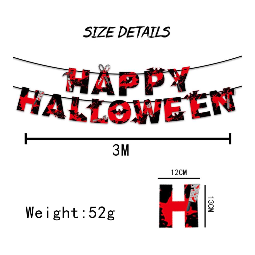 Halloween Banner Set | Gruselige Dekoration mit Blutmesser & Geistmotiven | Horror-Thema für Allerheiligen | Einfache Montage | Perfekt für Halloween-Partys & Dekorationen