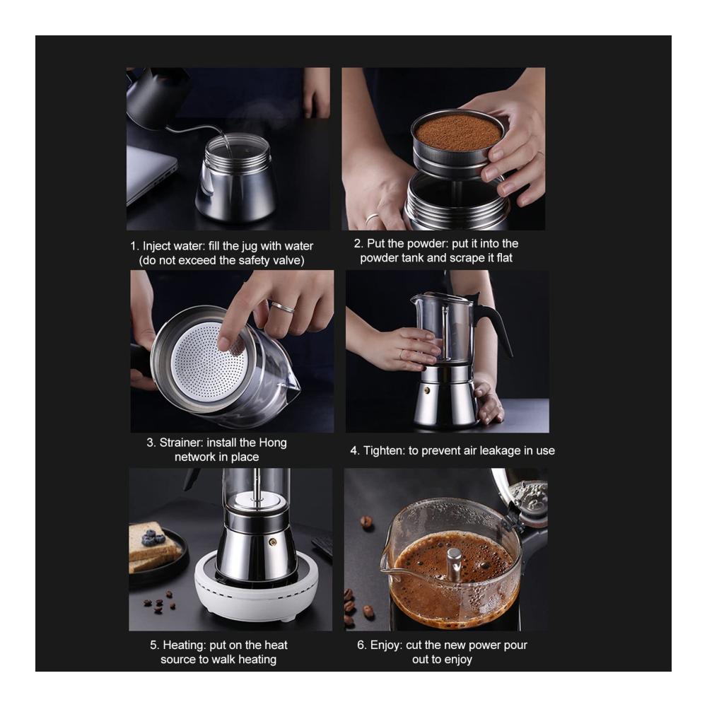 Erstklassiger Espressokocher Klassische italienische Kaffeemaschine für 4 Tassen | Edelstahl Moka-Kanne mit Kristallglasplatte