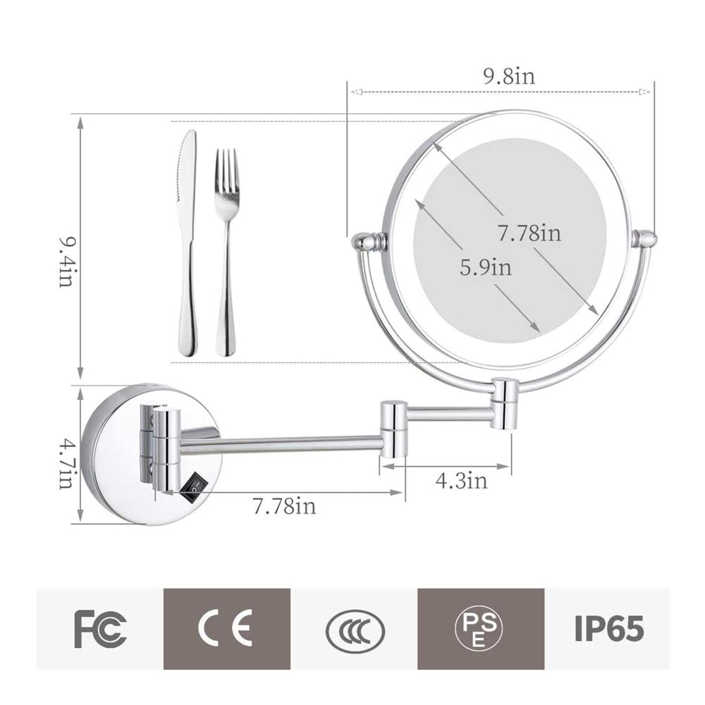 Entdecken Sie den ultimativen wandmontierten Kosmetikspiegel 3-fach vergrößert doppelseitig beleuchtet mit LED Chrom-Finish und 360° drehbarer Verlängerung. Perfekt für das Badezimmer