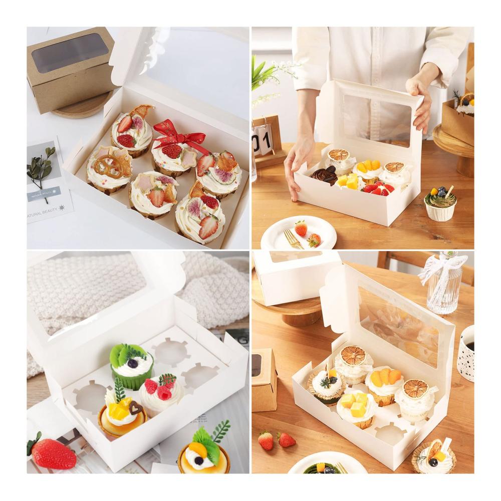 Kuchenbehälter 30er Cupcake & Muffin Boxen mit Fenster - Praktische Verpackung für 6er Cupcakes - Ideal für Geburtstage & Feiern - Stabil & Attraktiv - Weiß 24 x 16 x 7