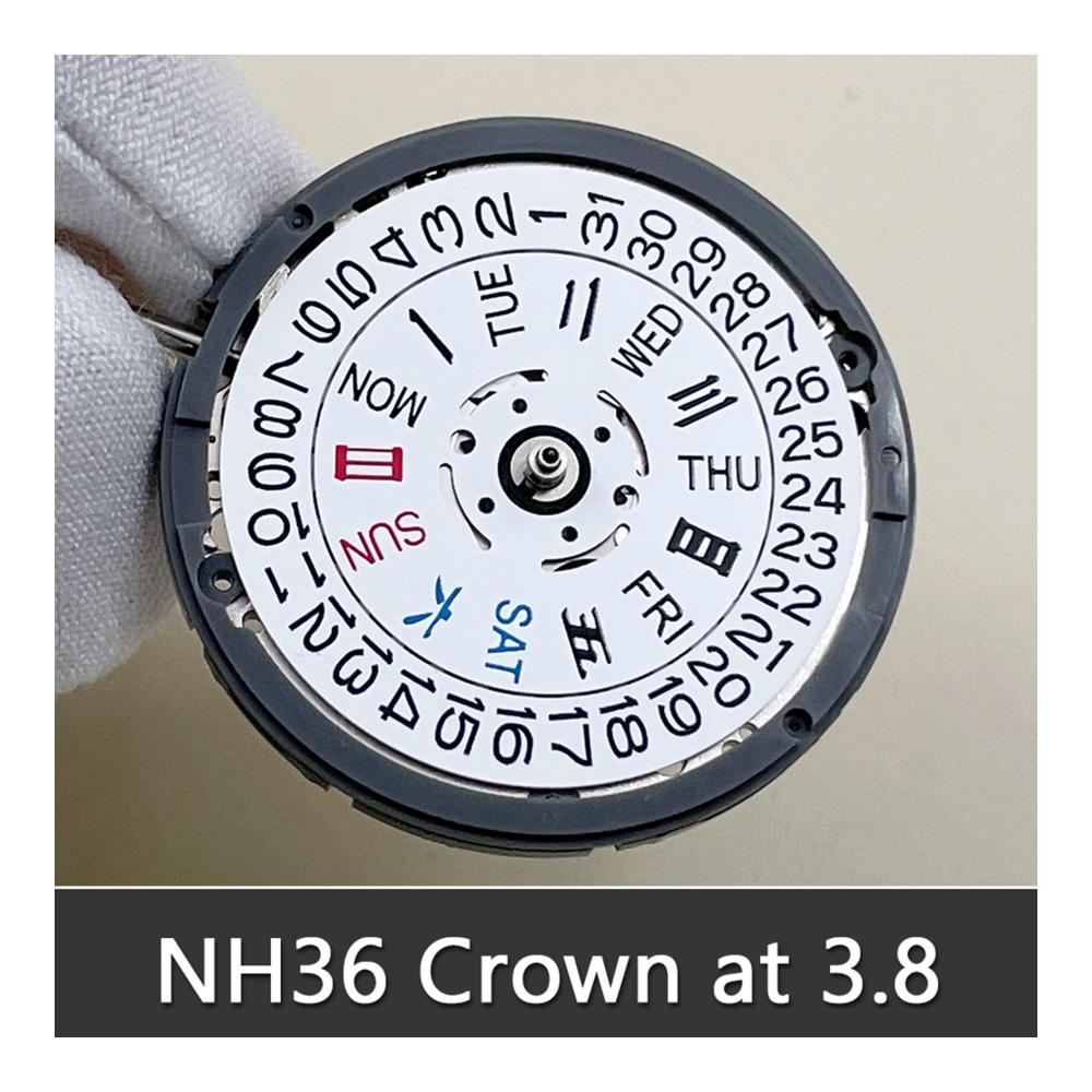 Entdecken Sie Präzision mit dem NH36 Uhrwerk | 24 Juwelen Krone bei 3 & 8 Uhr | Mechanische Uhr Ersatzbewegung für Diver MOD Sub | Schwarzes Datum Weiße Schrift | Upgrade für Ihre Zeitmessung