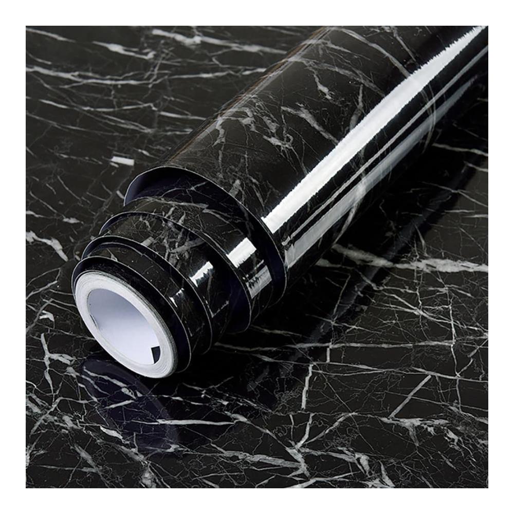 Marmor Klebefolie 60x500cm | Selbstklebend & Wasserdicht | PVC Möbelfolie in Schwarz | Dekofolie für Möbel Küche & Wand | Haftfolie für Möbelaufwertung