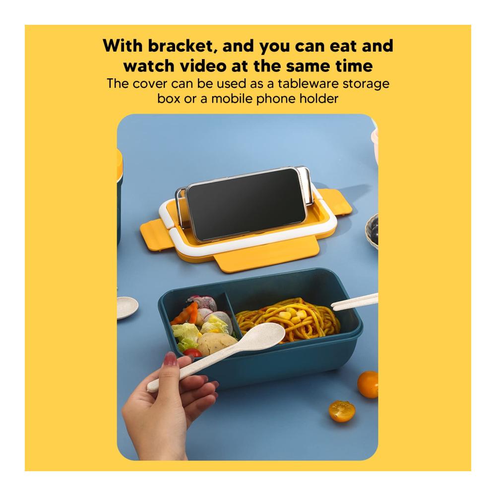 Bento-Box Lunchbox für Erwachsene 1100 ml - Stapelbar Isoliert & Auslaufsicher mit Utensilien - Großer Salatbehälter Ideal für Büro & Unterwegs Blau Gelb