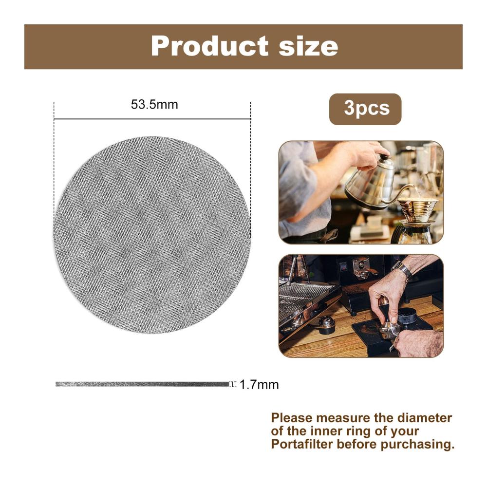 Mehrwegfilter 3er Set | Puck Screen 53.5mm | Gesinterte Kaffeefilter aus Edelstahl | Wiederverwendbare Espresso-Siebe für aromatischen Kaffee | Hochpräzise Siebträger 150μm