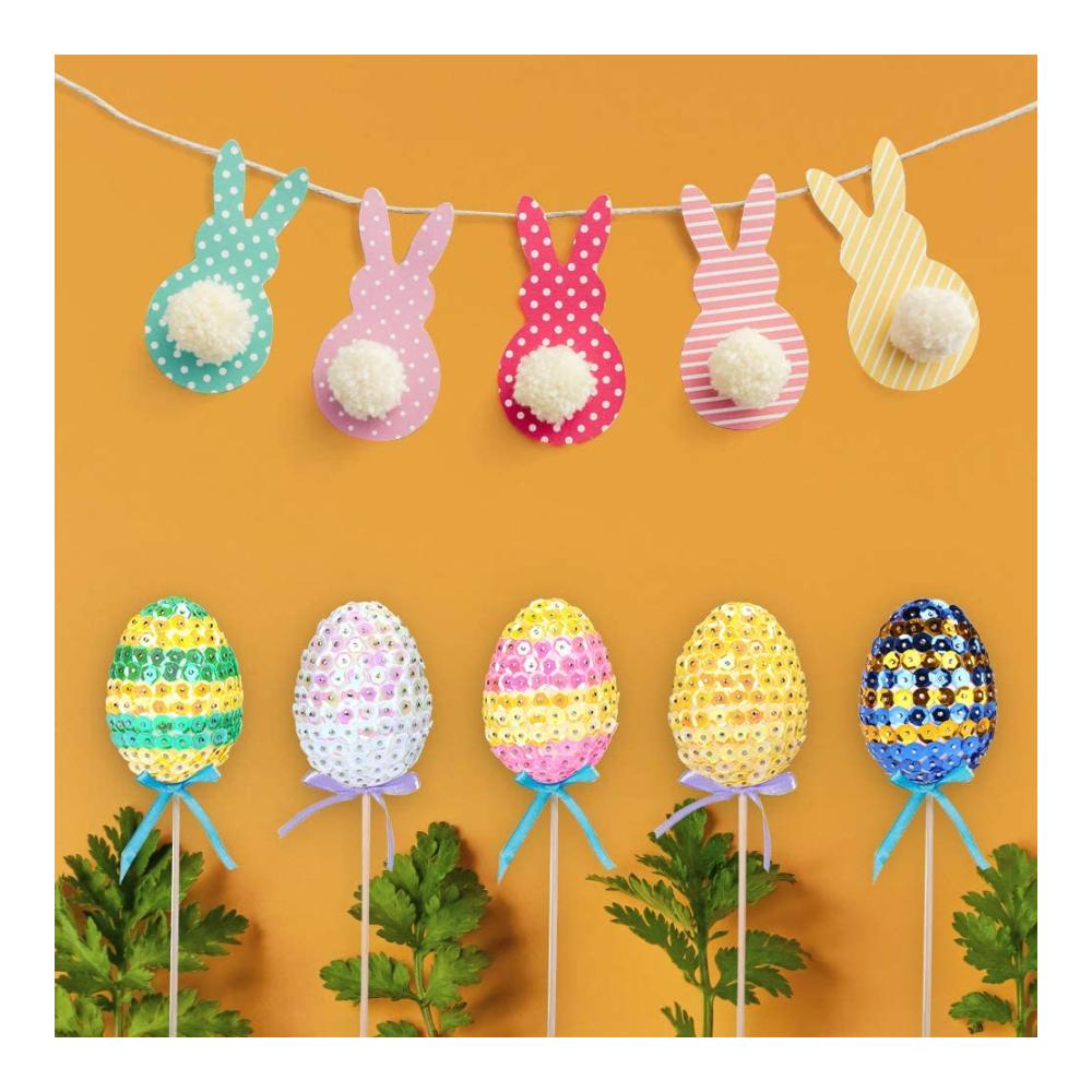 Osterbasteln leicht gemacht 25x Steckschaum Ostereier zum Dekorieren Aufhängen und Bemalen - DIY Set mit bunten Pailletten und Stecknadeln inklusive! Perfekt für kreative Osterdeko