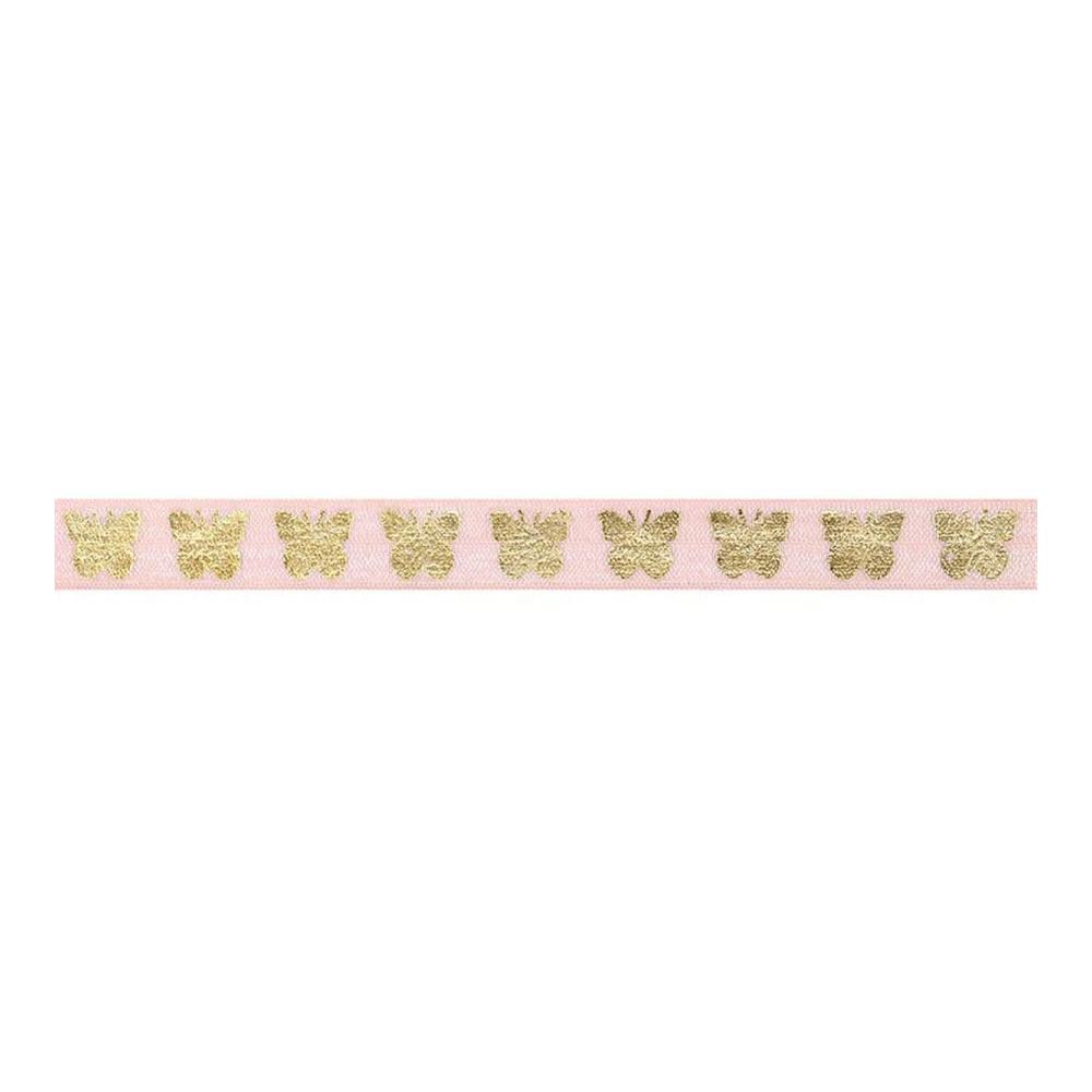Gold Schmetterling Foliendruck Elastisches Spandex-Stirnband – 2 5 10 Yards – Flexibles Haargummi für DIY-Näharbeiten – 15mm Breite – Leichtes Orchideenfarbenes Stirnband Tutu-Zubehör