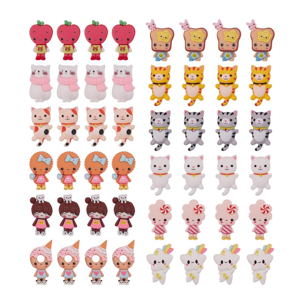 36 Stück DIY Verzierungen Cartoon-Thema Harz-Cabochons - Lustige Karottenköpfe lächelnde Katzen. Ideal für Scrapbooking und Schmuckhandwerk