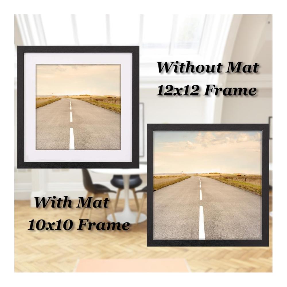 Erleben Sie zeitlose Eleganz wyewye 30x30 cm Bilderrahmen - Hochwertiger Holzrahmen mit Passepartout für 24.4x24.4 cm Kunstwerke - Klassisches Design für Wand & Tisch - Ideales Geschenk in stilvollem Schwarz