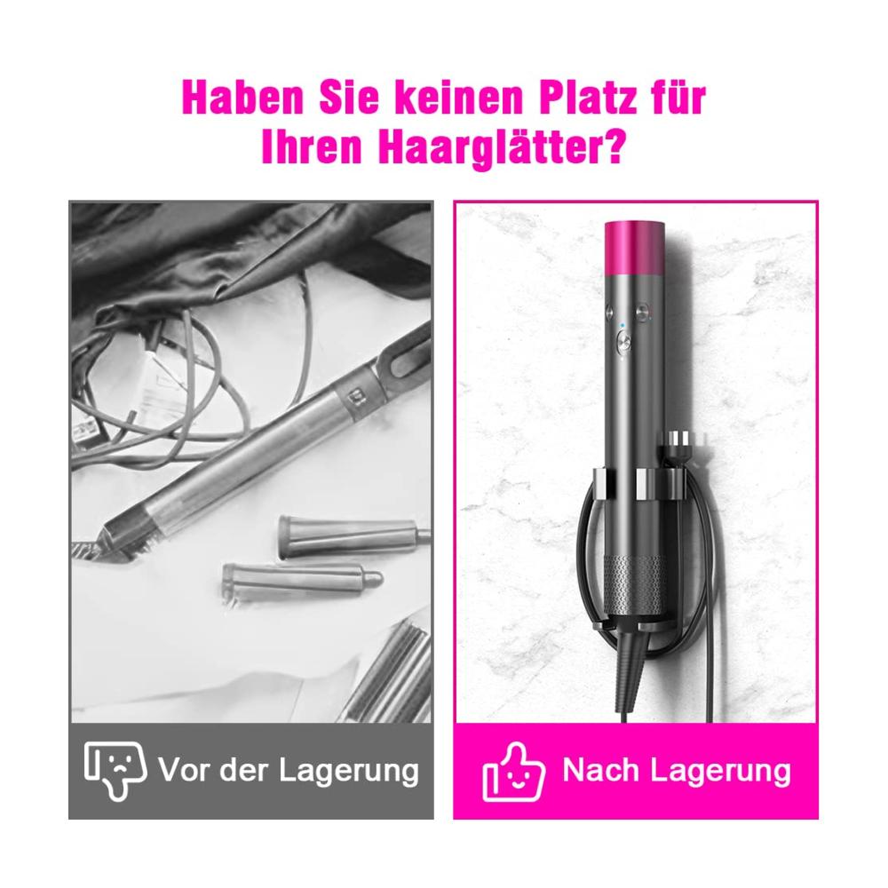 Organizer Deluxe Haartrocknerhalter Wandhalterung für Dyson Airwrap Glätteisen Glättbürste & mehr - Bohrfrei & Hochtemperaturbeständig. Perfekte Aufbewahrung & einfacher Zugriff auf Styling-Zub