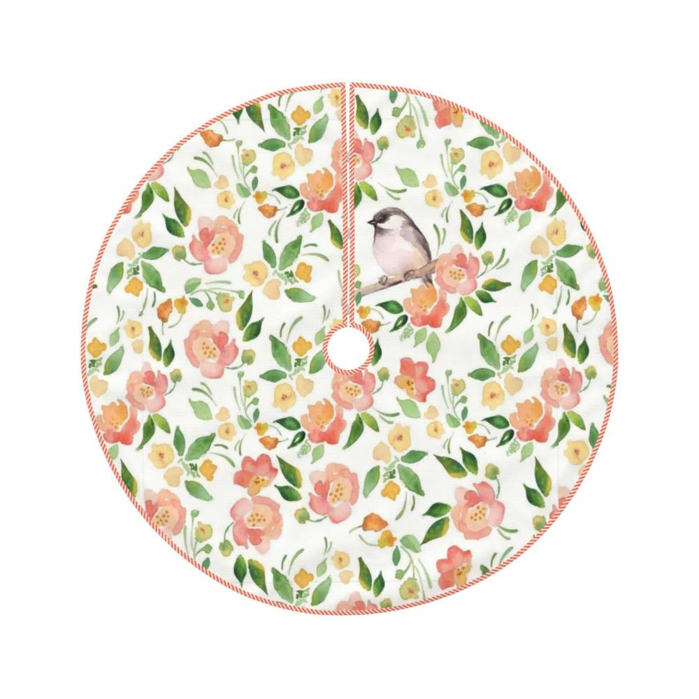 Personalisierte Weihnachtsbaumständerhülle - Blumen- und Vogelmotiv Weihnachtsbaumrock aus Polyester - Dekorative Abdeckung für Weihnachtsfeiern und Urlaub - Indoor und Outdoor - 76-91-122 cm