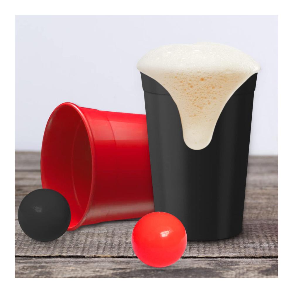 Ultimatives Bierpong-Set 22 wiederverwendbare Becher für Party-Spaß! Perfekt für Weihnachten Geburtstage & Hochzeiten. 473ml Schwarz-Rot Design
