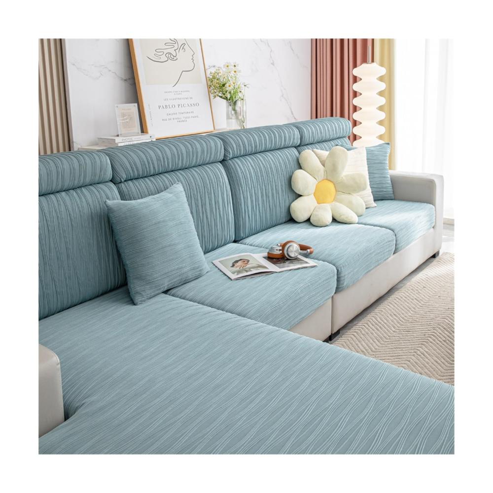 Eisseide Sofaüberwurf Kühlendes Gefühl | Stretch & wasserdicht | Rutschfeste Couch-Kissenbezüge | Universeller elastischer Bezug | Blau | Größe Sitzbezug (L