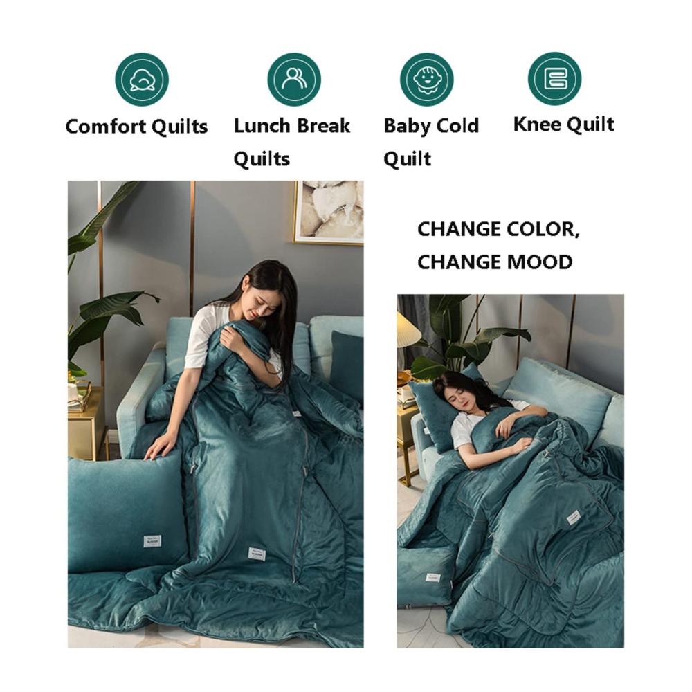 Entdecken Sie den Luxus Zierkissen Deluxe 2-in-1 Kissen und tragbare Decke für Auto Sofa und Bett - Kuscheliges Dekorationszubehör mühelos öffnen und entfalten mit Falt-Klimaanlage - Hochwertige PP-Baumwollsteppdecke in Light Blue Größe 50x50cm