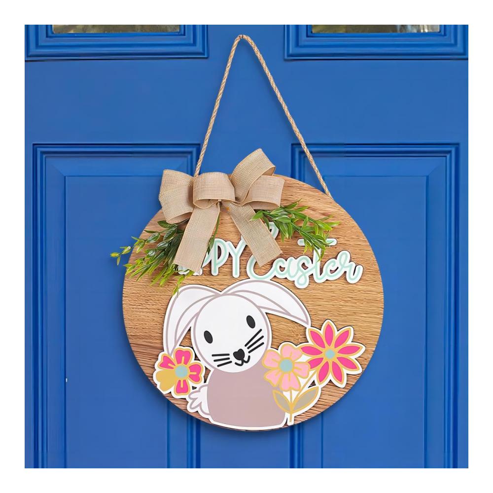 Begrüßen Sie das Frühjahr mit Stil! Osterhasen-Hausschild & Frohe Ostern Holzschild - Einladende Wanddekoration und Türschild für die festliche Osterzeit | Rustikale Osterdekoration mit bunten Eiern - Holzschilder Ostern für Ihre Haustür