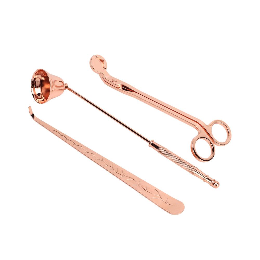 Luxuriöses Kerzenlöscher-Set Edelstahl Dochtlöffel Trimmer & Schere - Perfektes Kerzenzubehör für Liebhaber - Roségold-Kerzenpflegeset inklusive