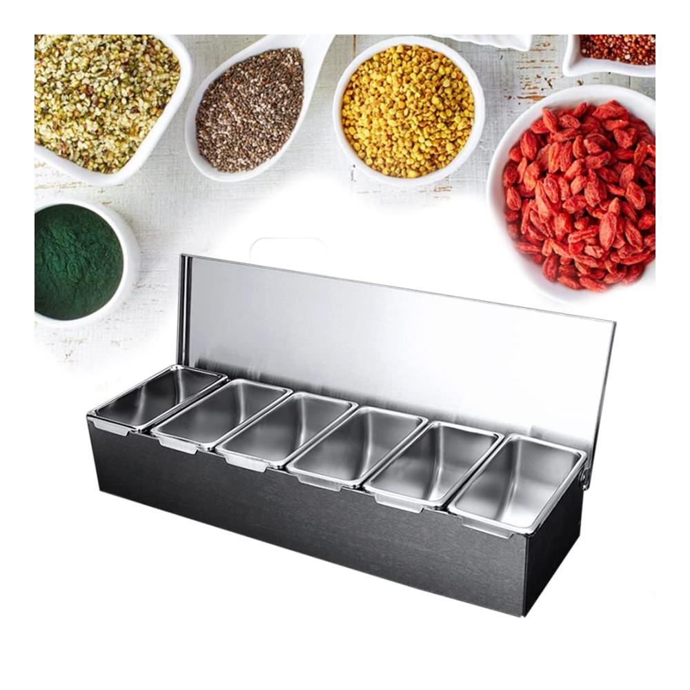 Entdecken Sie die Eleganz in Ihrer Küche! Edelstahl Gewürzgläser-Set mit 6 separaten Innenrosten für perfekte Organisation. Abnehmbar praktisch und stilvoll - Ihr Must-Have für eine ordentliche und stilvolle Küche. Ideal für Gewürze Kräuter und mehr