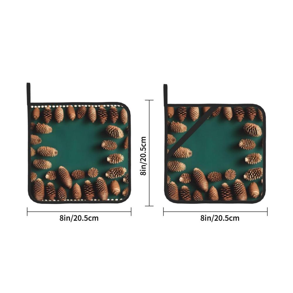 Hochwertige Topflappen Set Tannenzapfen-Bordüre isoliert & verbrühungssicher 2-teilig quadratisch 203 x 203 cm dick & langlebig leicht zu reinigen