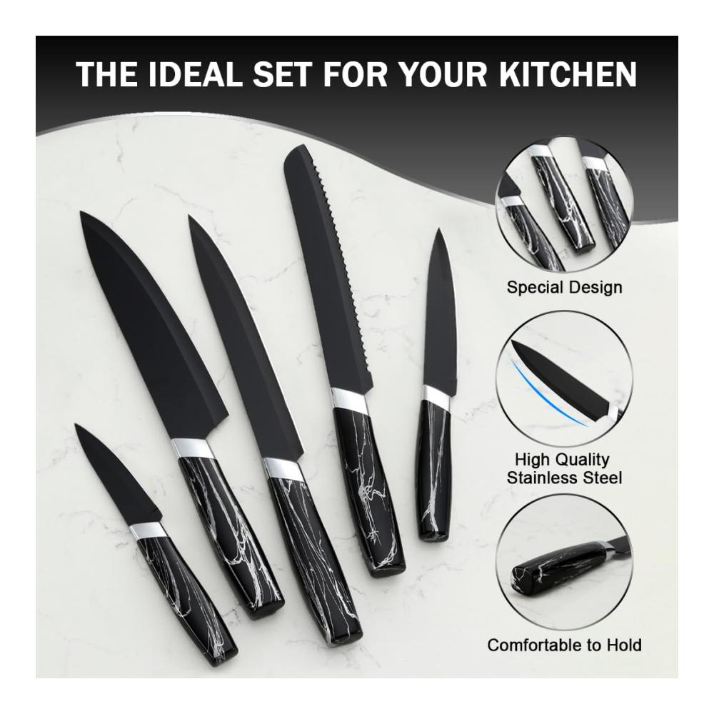 Professionelles Küchenmesserset - 5-teiliges Edelstahl Kochmesser-Set inkl. Gemüsemesser Schälmesser Schneidemesser & Brotmesser - Ergonomischer Griff - Rostfrei & Spülmaschinenfest
