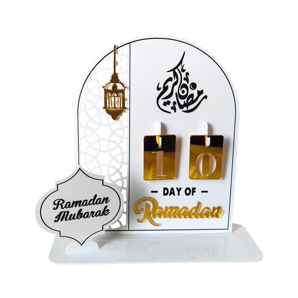 Dekorativer Ramadan-Adventskalender DIY Eid Mubarak Ornament Dekoration 30 Tage bis Eid Muslimische Ramadan-Geschenke für Kinder und Partydekoration (Weißes Acryl