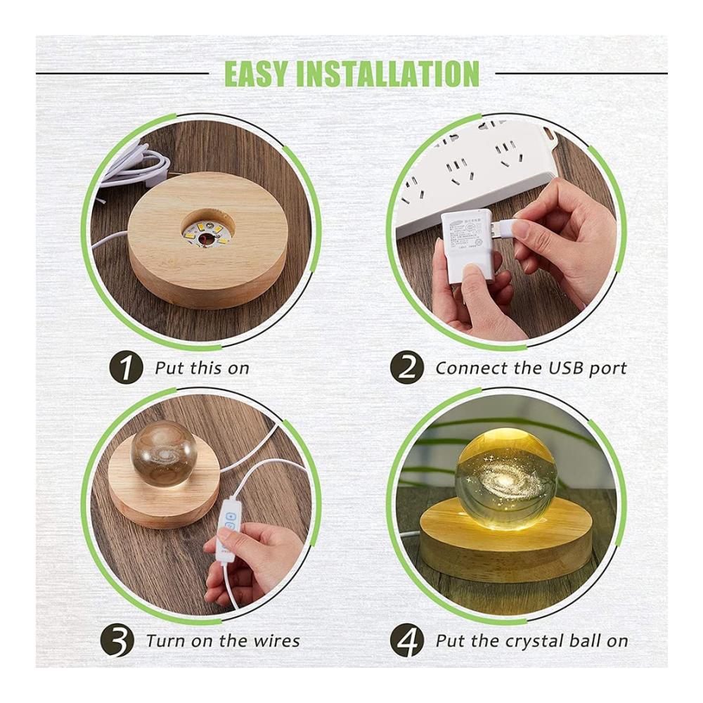LED Holzsockel Rund 3 Farben Einstellbar Praktischer LED-Leuchten Display-Sockel für DIY-Projekte. Perfekt für Kristall Glas Acryl & mehr! Mit USB-Anschluss