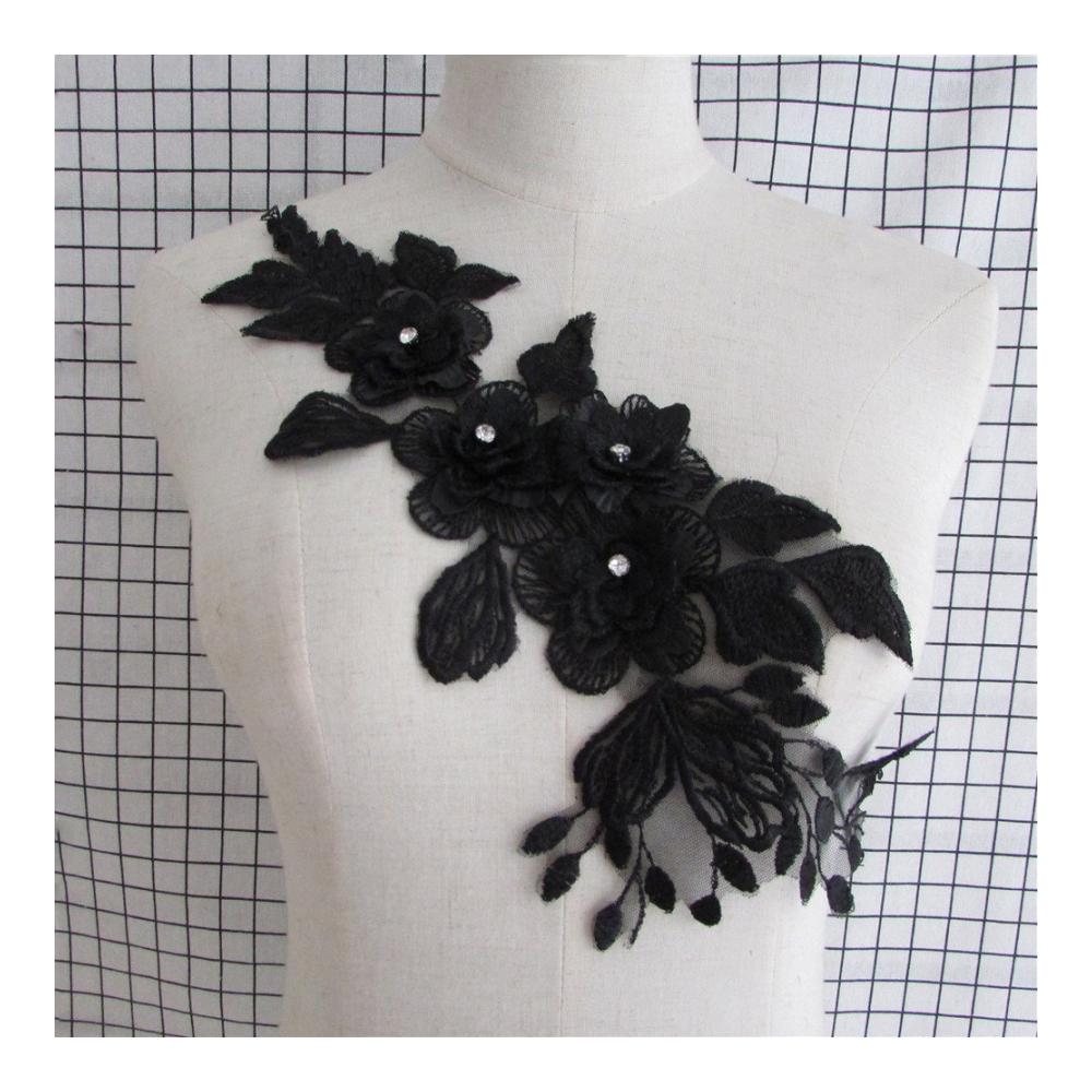 1 Stück Eleganter Schwarz-Spitzenkragen mit Pailletten-Applikation für DIY Hochzeitskleider und Handwerksprojekte - Edles Zubehör für individuelle Näharbeiten