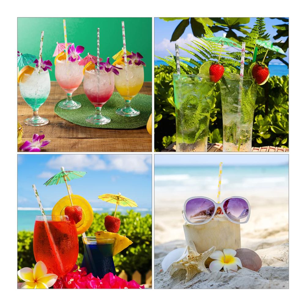 Strohhalme 200 Stück Biologisch Abbaubare Papierstrohhalme mit Sommermotiven für Flamingo- und Kaktusmuster ideal für Luau-Partys und Hochzeiten - Nachhaltiges Trinkvergnügen
